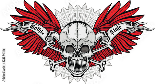 Gothic sign with skull and Wings , grunge vintage design t shirts