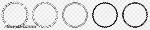 Round rope curve symbol set. Different thickness circular ropes set for decoration. Vector isolated on transparent background. photo