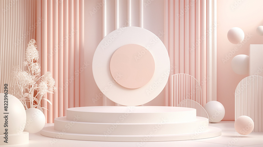 3d elegant stone product podium with round display and pastel pink and white geometric figures 3d elegant stone product podium with round display and pastel pink and white geometric figures