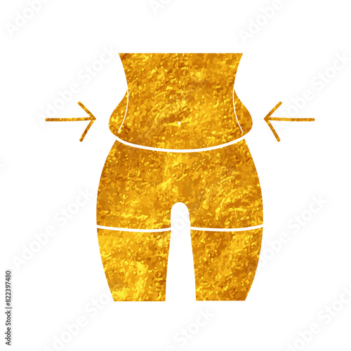 Women beauty face plastic surgery abdominal fat liposuction body contouring drawing in gold color style