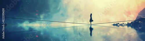 Artistic depiction of a person walking a tightrope towards success, symbolizing balance and perseverance photo