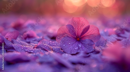 A close-up of Jacaranda flower petals scattered on the ground like purple confetti, creating a whimsical and enchanting scene. List of Art Media Photograph inspired by Spring magazine photo