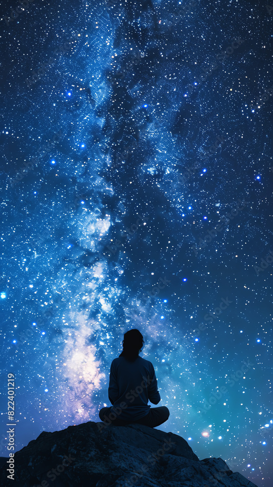 Lost in the beauty of the cosmos, a solitary figure finds solace in the vastness of the universe.