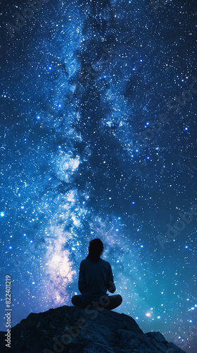 Lost in the beauty of the cosmos, a solitary figure finds solace in the vastness of the universe.
