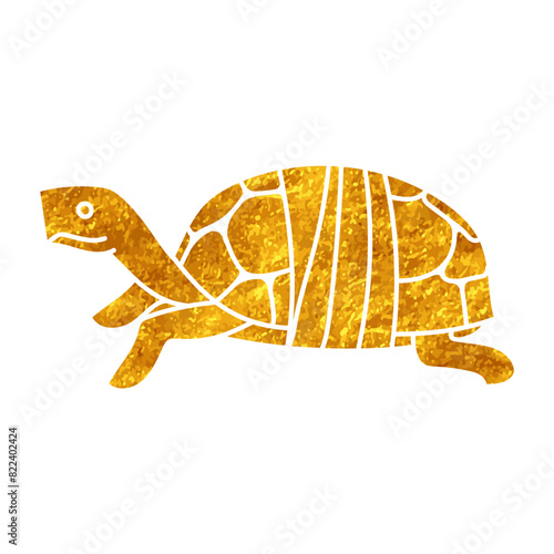 Injured tortoise shell carapace drawing in gold color style
