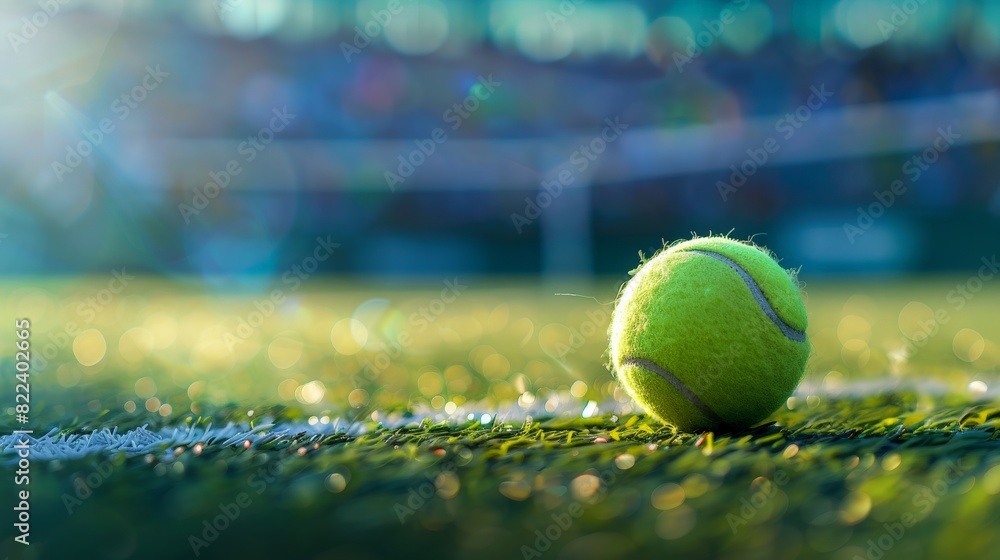 Tennis ball on vibrant green tennis court at Olympic Games in Paris