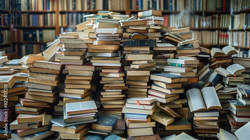 Pile of books. many book. Generative AI.
