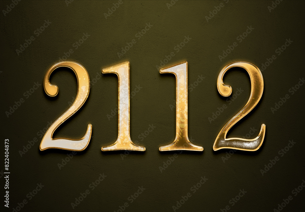 Old gold effect of 2112 number with 3D glossy style Mockup. Old gold effect of 2112 number with 3D glossy style Mockup.