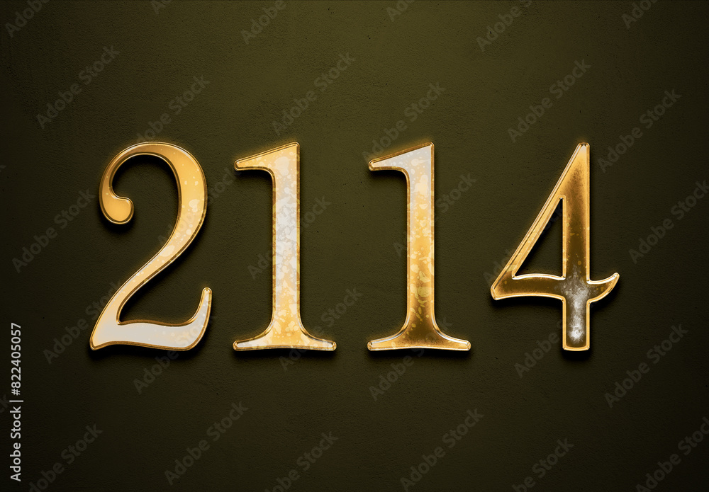 Old gold effect of 2114 number with 3D glossy style Mockup. Old gold effect of 2114 number with 3D glossy style Mockup.