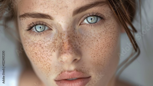 Young beautiful woman with lots of freckles on skin photo