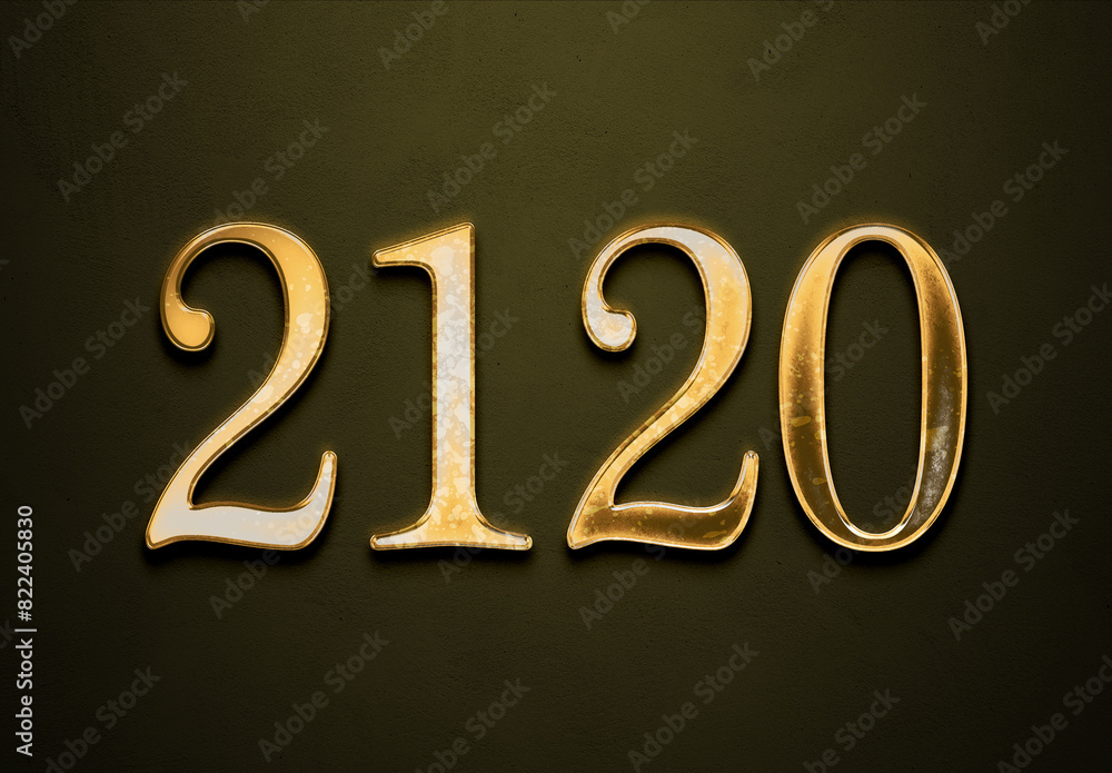 Old gold effect of 2120 number with 3D glossy style Mockup. Old gold effect of 2120 number with 3D glossy style Mockup.