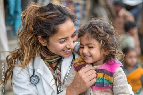 cross-cultural pediatric care, an indian female doctor in a white coat displaying compassion and care towards a child, highlighting the significance of empathy in healthcare