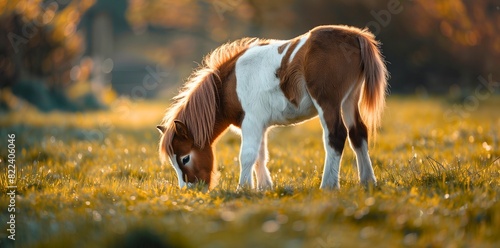 A peaceful pony grazing amidst the beauty of a meadow