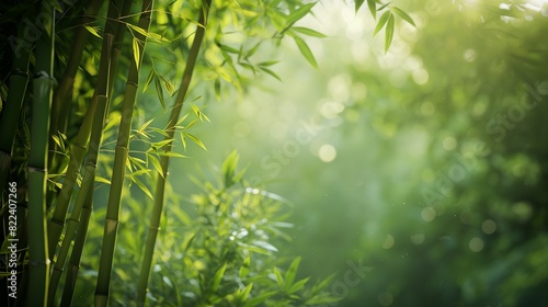 A serene bamboo grove bathed in the soft light of early morning  slender stalks swaying gently in the breeze beneath a canopy of lush green leaves. 32k  full ultra HD  high resolution