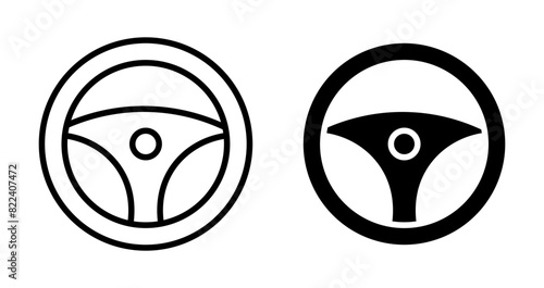 Steering wheel icon set. truck or car automobile steer wheel vector symbol in black filled and outlined style.