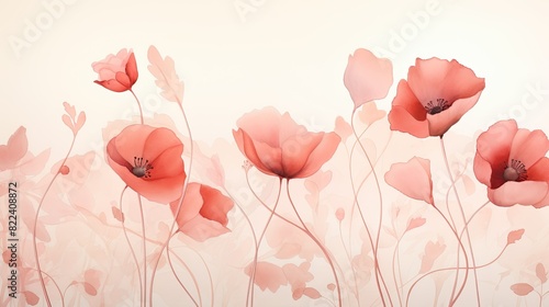 Ethereal watercolor illustration of a field of poppies dancing in the wind