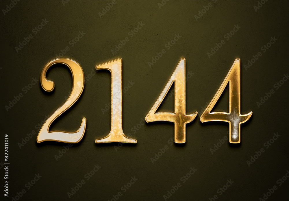 Old gold effect of 2144 number with 3D glossy style Mockup. Old gold effect of 2144 number with 3D glossy style Mockup.
