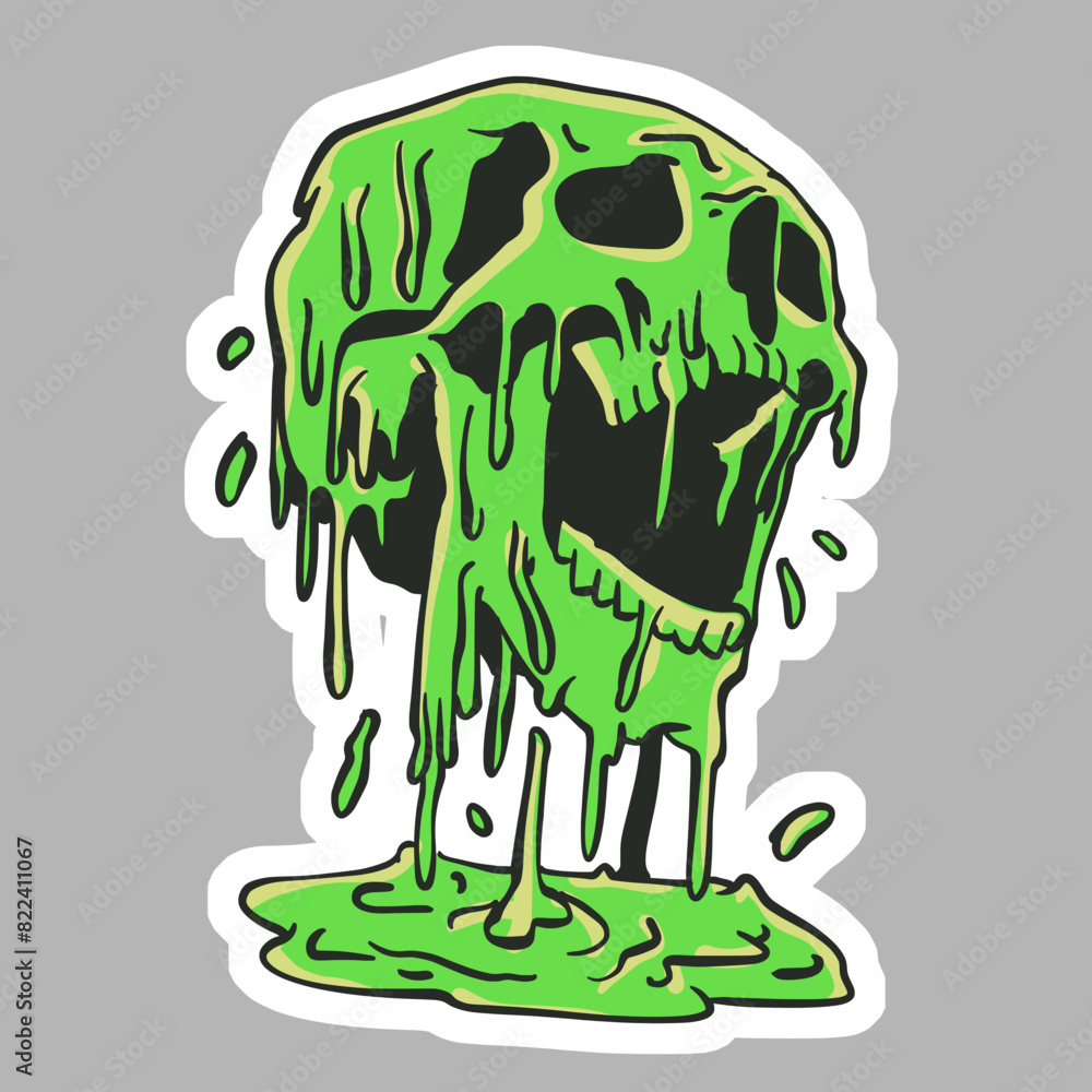 Fototapeta premium Green Melting Skull Vector Illustration