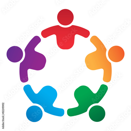 Teamwork represented by circular arrangement of colored people icons