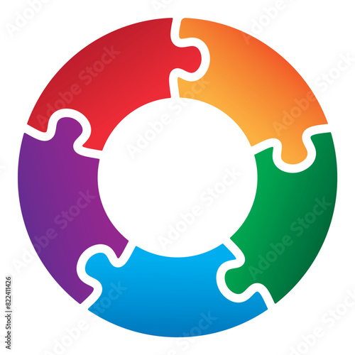 Collaborative symbol of puzzle pieces linked in a circular pattern