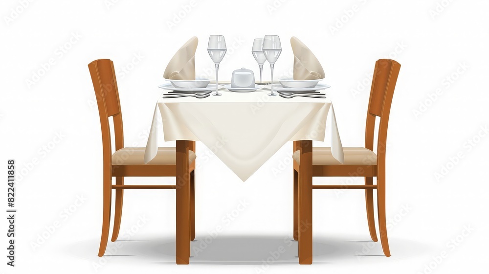 dining table set for two persons isolated on white background. generative ai dining table set for two persons isolated on white background. generative ai