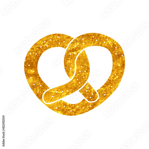 Pretzel bread drawing in gold color style