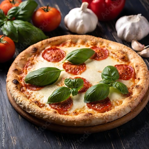 Authentic Italian-Style Pizza Fresh Ingredients Served Hot and Crispy. Concept Italian Cuisine, Pizza, Fresh Ingredients, Hot and Crispy, Authentic Flavor, pizza, food, cheese, italian, meal, tomato, 