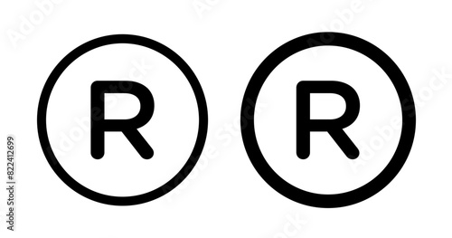 Registered vector icon set. R register sign. copyright trademark registered R symbol in black and blue color. photo