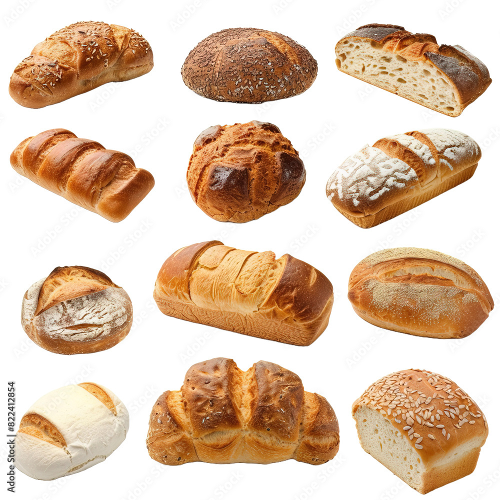 Various kinds of breads on white background,png Various kinds of breads on white background,png