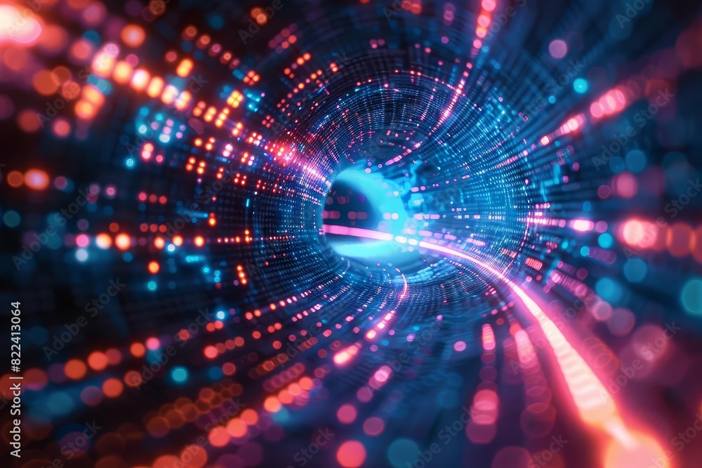 Abstract digital vortex with neon lights, representing data flow and technology, isolated with copy space Abstract digital vortex with neon lights, representing data flow and technology, isolated with copy space