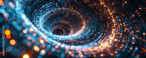 Abstract digital vortex with bright lights, representing technology and data flow, isolated with copy space photo