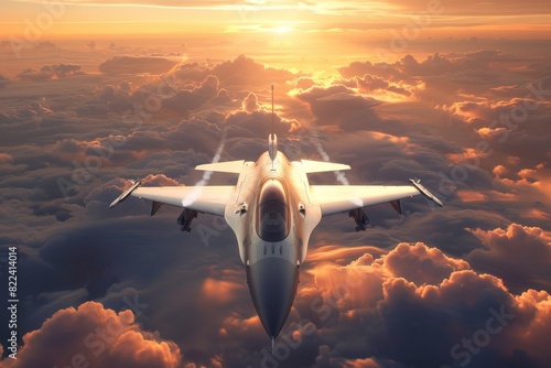 Wallpaper Mural Fighter jet soaring above clouds at sunset Torontodigital.ca