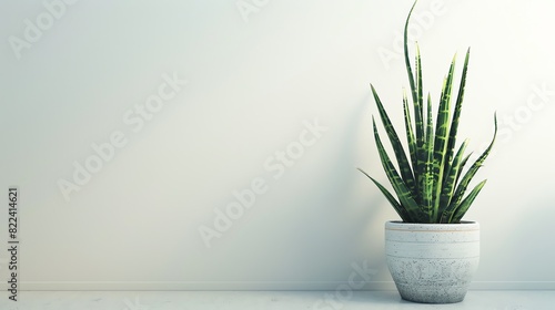 A small aloe vera plant in white room.  photo