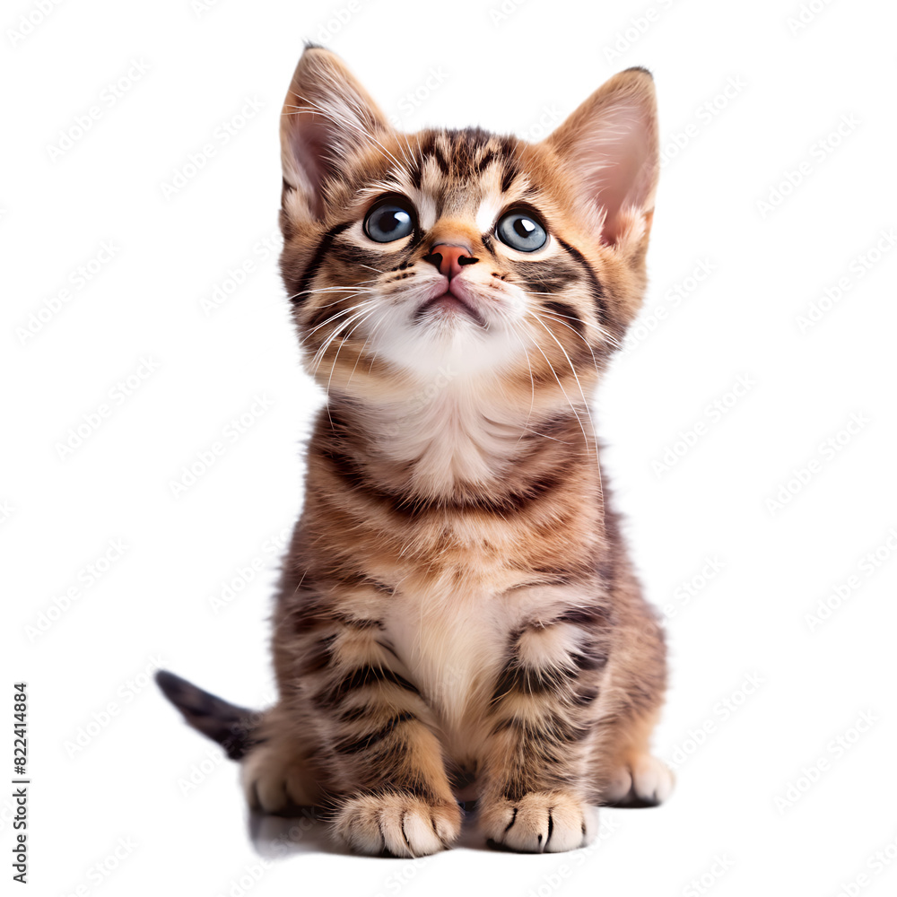 Cute playful funny kitten looking up isolated on a white background. AI GENERATED Cute playful funny kitten looking up isolated on a white background. AI GENERATED