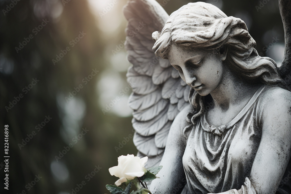 Fototapeta premium Sad bury ceremony at old cemetery church funeral farewell rest in peace Generative AI picture