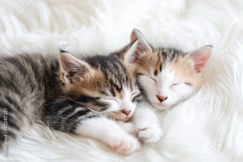 Two cats are sleeping on a white blanket generated by AI