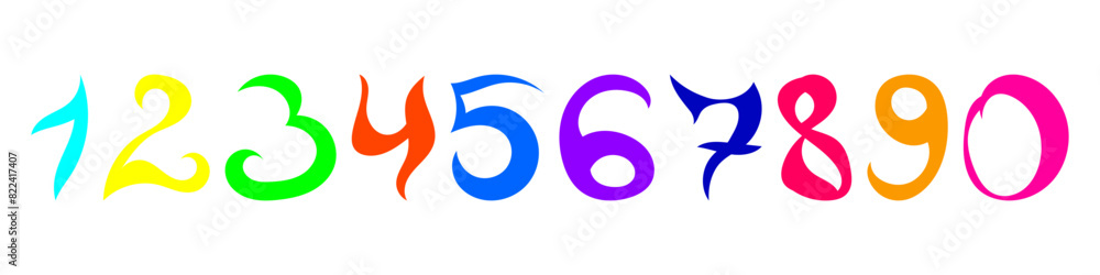 Doodle hand drawn numbers from 1 to 10. Color numbers for design. Vector illustration isolated on white background. Doodle hand drawn numbers from 1 to 10. Color numbers for design. Vector illustration isolated on white background.