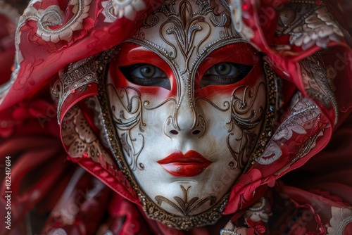 A beautifully crafted Venetian mask with intricate details, evoking the essence of Valentine's Day in Italy.