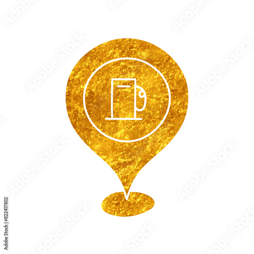 drawing in gold color style pin map gas station