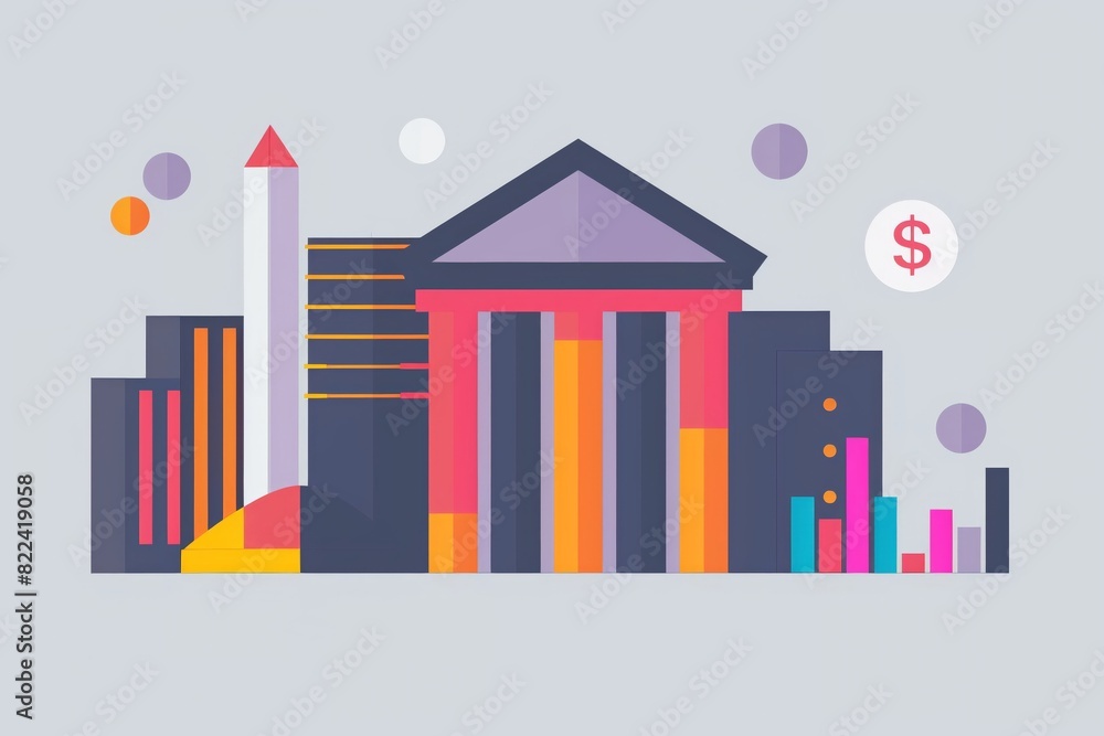 Bar chart with a calculator vibrant flat clear background ample text space illustrative style Bar chart with a calculator vibrant flat clear background ample text space illustrative style