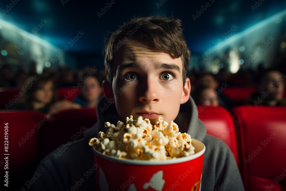 Image of cheerful young person watching 3d movie created generative AI technology Image of cheerful young person watching 3d movie created generative AI technology