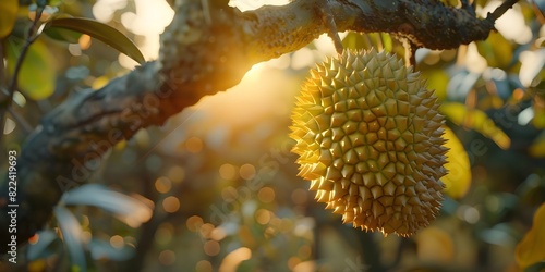 Durian Hanging from Orchard Tree in Lush Green Rainforest Video Still Frame