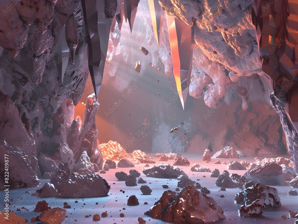 Glowing Crystal Cave A Radiant Journey into the Monotone World of Silver Chaos