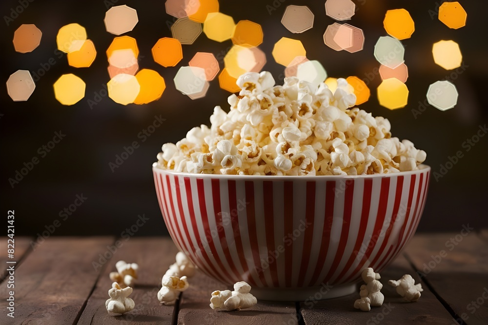 A sweetcorn snack in a wooden bowl is perfect for watching movies generative ai A sweetcorn snack in a wooden bowl is perfect for watching movies generative ai