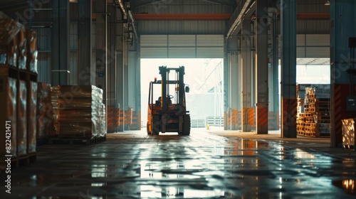 forklift loader pallet stacker truck equipment at warehouse photo