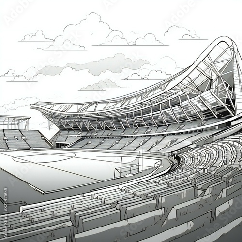 football stadium black white illustration