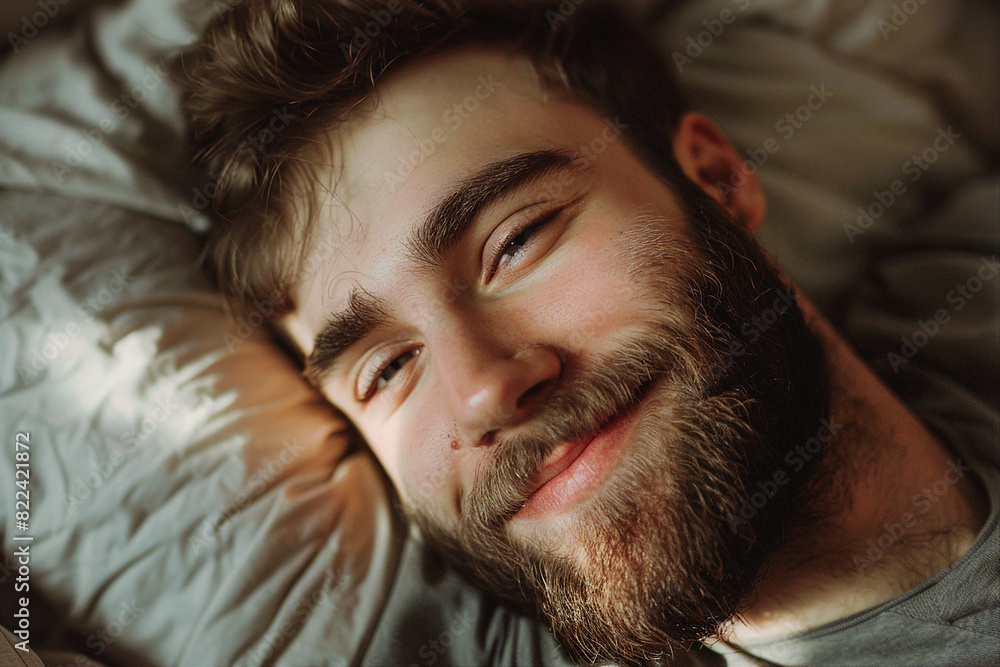 Generative AI illustration happy homey sleepy person lying in bed browsing laptop smartphone lazy morning evening Generative AI illustration happy homey sleepy person lying in bed browsing laptop smartphone lazy morning evening