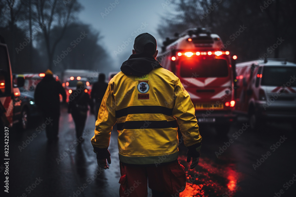 AI generated image of medical personal on road after car crash AI generated image of medical personal on road after car crash