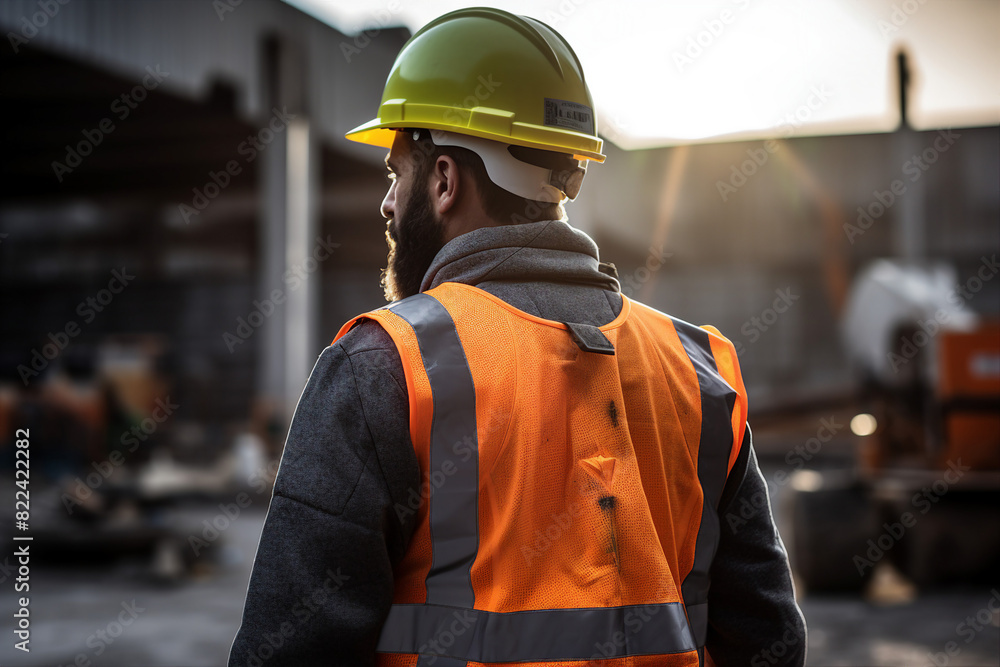 Generative AI picture Portrait of construction worker wearing a protective safety uniform clothes helmet at big building Generative AI picture Portrait of construction worker wearing a protective safety uniform clothes helmet at big building