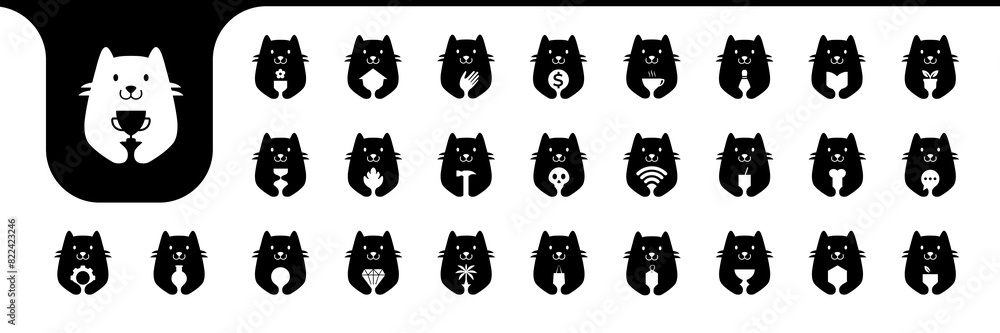 cute cat holding, mascot flat icon vector designs cute cat holding, mascot flat icon vector designs